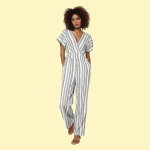 Women's American Eagle Striped Linen-blend Jumpsuit, S, White & Black